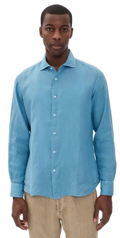 Fedeli Nick Linen Button Down Shirt Denim Blue | Thumbnail 1 Fedeli Nick Linen Button Down Shirt Denim Blue | Thumbnail 1