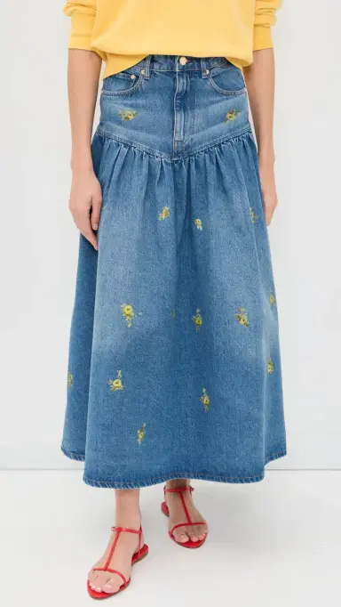 GANNI Printed Flower Denim Long Skirt Light Blue Vintage | Thumbnail 2 GANNI Printed Flower Denim Long Skirt Light Blue Vintage | Thumbnail 2