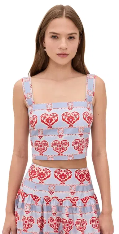 Hill House Home The Clara Crop Top Poppy Damask Stripe | Thumbnail 1 Hill House Home The Clara Crop Top Poppy Damask Stripe | Thumbnail 1