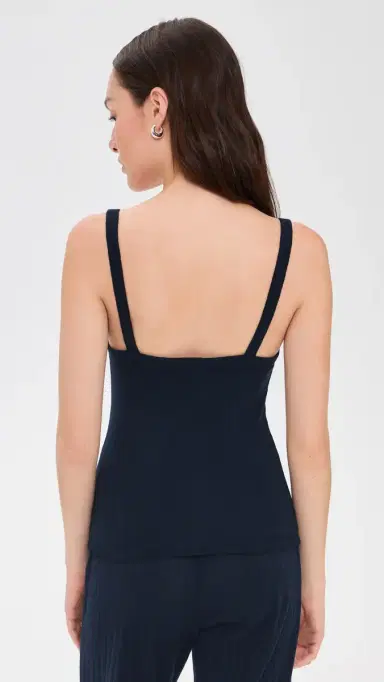 DONNI. DONNI. The Pointelle Square Neck Tank Top Navy S | Thumbnail 3 DONNI. DONNI. The Pointelle Square Neck Tank Top Navy S | Thumbnail 3