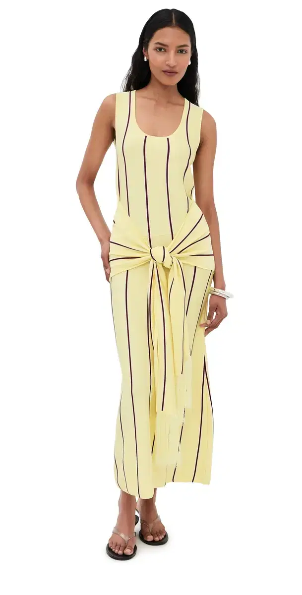 Striped Midi Tank Dress with Fringe Waist Tie Yuzu ulti Striped Midi Tank Dress with Fringe Waist Tie Yuzu ulti