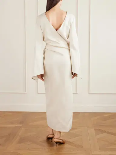Khaite Yon Scarf-detailed Draped Satin-crepe Midi Dress | Thumbnail 3 Khaite Yon Scarf-detailed Draped Satin-crepe Midi Dress | Thumbnail 3