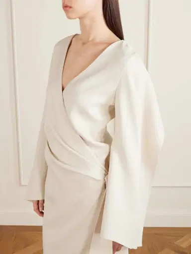 Khaite Yon Scarf-detailed Draped Satin-crepe Midi Dress | Thumbnail 6 Khaite Yon Scarf-detailed Draped Satin-crepe Midi Dress | Thumbnail 6
