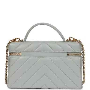 Chanel Chanel Chevron Top Handle Long Vanity Case with Chain Grey Shiny Caviar Gold Hardware | Thumbnail 4 Chanel Chanel Chevron Top Handle Long Vanity Case with Chain Grey Shiny Caviar Gold Hardware | Thumbnail 4
