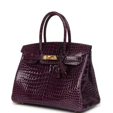 HERMÈS Hermes Birkin 30 Cassis Shiny Porosus Crocodile Gold Hardware | Thumbnail 5 HERMÈS Hermes Birkin 30 Cassis Shiny Porosus Crocodile Gold Hardware | Thumbnail 5
