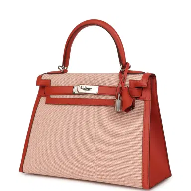 HERMÈS Hermes Kelly Sellier 28 Sanguine Swift and Ecru-Sanguine Toile H Canvas Palladium Hardware | Thumbnail 5 HERMÈS Hermes Kelly Sellier 28 Sanguine Swift and Ecru-Sanguine Toile H Canvas Palladium Hardware | Thumbnail 5