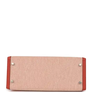 HERMÈS Hermes Kelly Sellier 28 Sanguine Swift and Ecru-Sanguine Toile H Canvas Palladium Hardware | Thumbnail 6 HERMÈS Hermes Kelly Sellier 28 Sanguine Swift and Ecru-Sanguine Toile H Canvas Palladium Hardware | Thumbnail 6