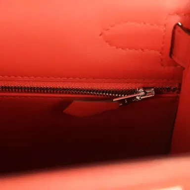 HERMÈS Hermes Kelly Sellier 28 Sanguine Swift and Ecru-Sanguine Toile H Canvas Palladium Hardware | Thumbnail 8 HERMÈS Hermes Kelly Sellier 28 Sanguine Swift and Ecru-Sanguine Toile H Canvas Palladium Hardware | Thumbnail 8