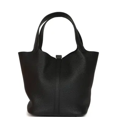 HERMÈS Hermes Picotin Lock 22 Black Clemence Palladium Hardware | Thumbnail 4 HERMÈS Hermes Picotin Lock 22 Black Clemence Palladium Hardware | Thumbnail 4