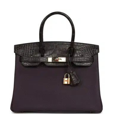 HERMÈS Pre-owned Hermes Birkin 30 Raisin Togo and Matte Alligator Touch Gold Hardware | Thumbnail 1 HERMÈS Pre-owned Hermes Birkin 30 Raisin Togo and Matte Alligator Touch Gold Hardware | Thumbnail 1