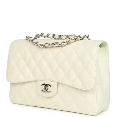 Chanel Vintage Chanel Classic Jumbo Single Flap Bag White Caviar Silver Hardware | Thumbnail 5 Chanel Vintage Chanel Classic Jumbo Single Flap Bag White Caviar Silver Hardware | Thumbnail 5
