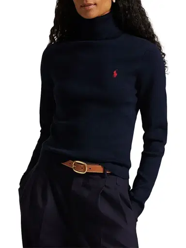 Polo Ralph Lauren Women's Logo Stretch Cotton-Blend Turtleneck Sweater - Hunter Navy | Thumbnail 2 Polo Ralph Lauren Women's Logo Stretch Cotton-Blend Turtleneck Sweater - Hunter Navy | Thumbnail 2