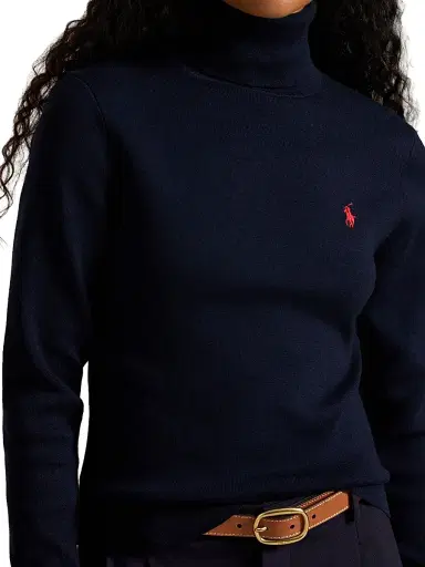 Polo Ralph Lauren Women's Logo Stretch Cotton-Blend Turtleneck Sweater - Hunter Navy | Thumbnail 4 Polo Ralph Lauren Women's Logo Stretch Cotton-Blend Turtleneck Sweater - Hunter Navy | Thumbnail 4