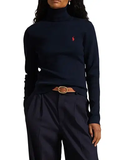 Polo Ralph Lauren Women's Logo Stretch Cotton-Blend Turtleneck Sweater - Hunter Navy | Thumbnail 5 Polo Ralph Lauren Women's Logo Stretch Cotton-Blend Turtleneck Sweater - Hunter Navy | Thumbnail 5