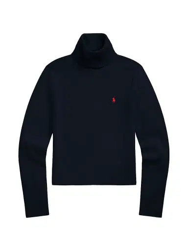 Polo Ralph Lauren Women's Logo Stretch Cotton-Blend Turtleneck Sweater - Hunter Navy | Thumbnail 1 Polo Ralph Lauren Women's Logo Stretch Cotton-Blend Turtleneck Sweater - Hunter Navy | Thumbnail 1