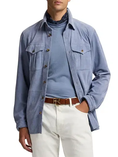 Ralph Lauren Purple Label Men's Suede Overshirt - Soft Blue | Thumbnail 3 Ralph Lauren Purple Label Men's Suede Overshirt - Soft Blue | Thumbnail 3