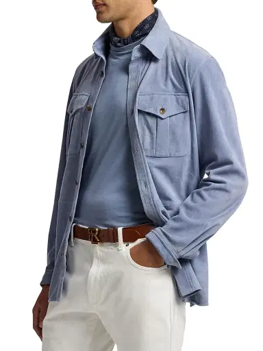 Ralph Lauren Purple Label Men's Suede Overshirt - Soft Blue | Thumbnail 4 Ralph Lauren Purple Label Men's Suede Overshirt - Soft Blue | Thumbnail 4