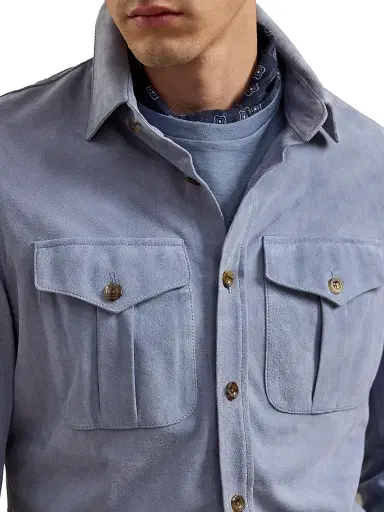 Ralph Lauren Purple Label Men's Suede Overshirt - Soft Blue | Thumbnail 6 Ralph Lauren Purple Label Men's Suede Overshirt - Soft Blue | Thumbnail 6