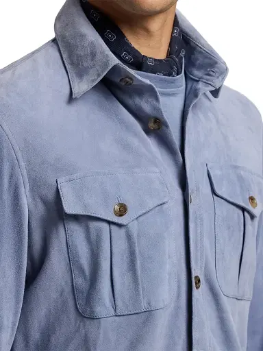 Ralph Lauren Purple Label Men's Suede Overshirt - Soft Blue | Thumbnail 7 Ralph Lauren Purple Label Men's Suede Overshirt - Soft Blue | Thumbnail 7