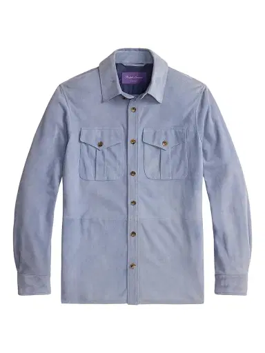 Ralph Lauren Purple Label Men's Suede Overshirt - Soft Blue | Thumbnail 1 Ralph Lauren Purple Label Men's Suede Overshirt - Soft Blue | Thumbnail 1