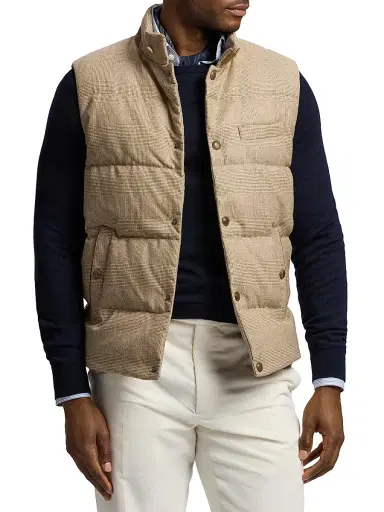 Ralph Lauren Purple Label Men's Whitwell Plaid Wool Down Vest - Light Brown | Thumbnail 3 Ralph Lauren Purple Label Men's Whitwell Plaid Wool Down Vest - Light Brown | Thumbnail 3