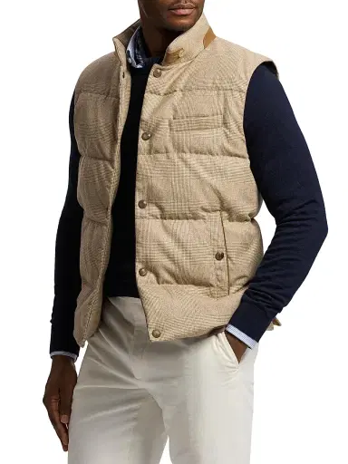 Ralph Lauren Purple Label Men's Whitwell Plaid Wool Down Vest - Light Brown | Thumbnail 4 Ralph Lauren Purple Label Men's Whitwell Plaid Wool Down Vest - Light Brown | Thumbnail 4