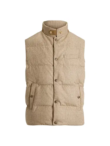 Ralph Lauren Purple Label Men's Whitwell Plaid Wool Down Vest - Light Brown | Thumbnail 1 Ralph Lauren Purple Label Men's Whitwell Plaid Wool Down Vest - Light Brown | Thumbnail 1