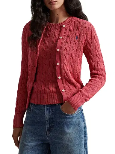 Polo Ralph Lauren Women's Cable-Knit Cotton Cardigan - Nantucket Red | Thumbnail 3 Polo Ralph Lauren Women's Cable-Knit Cotton Cardigan - Nantucket Red | Thumbnail 3