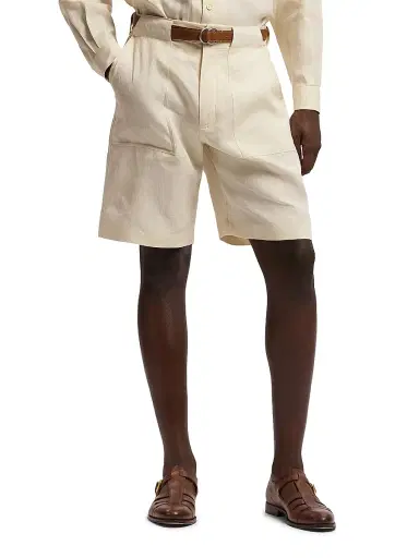 Ralph Lauren Purple Label Men's Hand-Tailored Linen Relaxed-Fit Shorts | Thumbnail 3 Ralph Lauren Purple Label Men's Hand-Tailored Linen Relaxed-Fit Shorts | Thumbnail 3