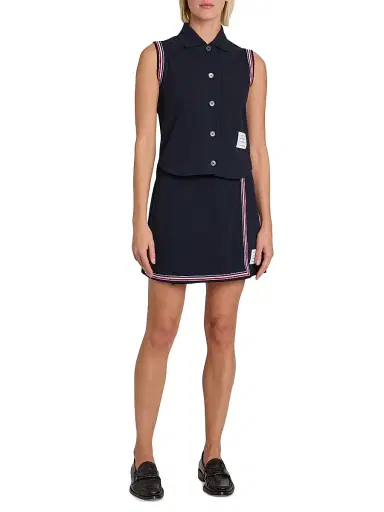 Thom Browne Women's Classic Piqué Stripe Wrap-Style Miniskirt - Navy | Thumbnail 2 Thom Browne Women's Classic Piqué Stripe Wrap-Style Miniskirt - Navy | Thumbnail 2
