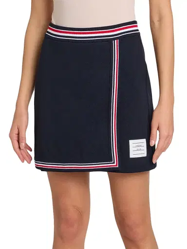 Thom Browne Women's Classic Piqué Stripe Wrap-Style Miniskirt - Navy | Thumbnail 3 Thom Browne Women's Classic Piqué Stripe Wrap-Style Miniskirt - Navy | Thumbnail 3