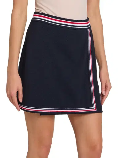 Thom Browne Women's Classic Piqué Stripe Wrap-Style Miniskirt - Navy | Thumbnail 4 Thom Browne Women's Classic Piqué Stripe Wrap-Style Miniskirt - Navy | Thumbnail 4