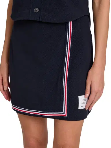 Thom Browne Women's Classic Piqué Stripe Wrap-Style Miniskirt - Navy | Thumbnail 6 Thom Browne Women's Classic Piqué Stripe Wrap-Style Miniskirt - Navy | Thumbnail 6