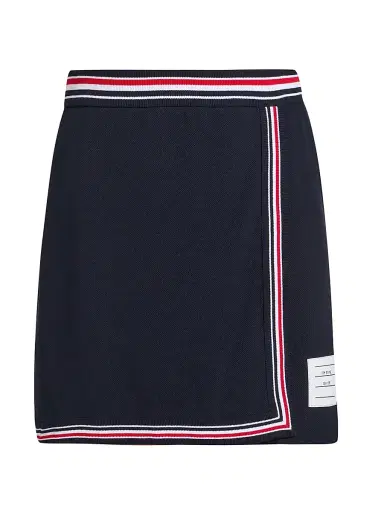 Thom Browne Women's Classic Piqué Stripe Wrap-Style Miniskirt - Navy | Thumbnail 1 Thom Browne Women's Classic Piqué Stripe Wrap-Style Miniskirt - Navy | Thumbnail 1