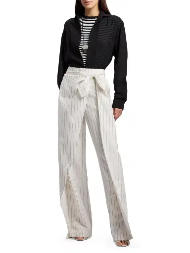 Ralph Lauren Collection Women's Rennie Striped Washed Pants - Lux Cream Black | Thumbnail 2 Ralph Lauren Collection Women's Rennie Striped Washed Pants - Lux Cream Black | Thumbnail 2