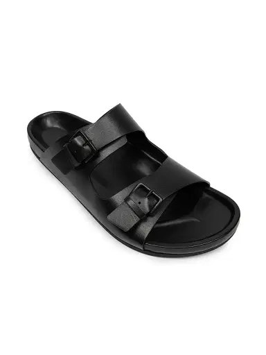 AMI Paris Men's Double Buckle Leather Sandals - Noir | Thumbnail 2 AMI Paris Men's Double Buckle Leather Sandals - Noir | Thumbnail 2
