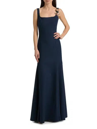 Chiara Boni La Petite Robe Women's Nisei Floral Appliqué A-Line Gown - Dusk Blue - Size 2 | Thumbnail 2 Chiara Boni La Petite Robe Women's Nisei Floral Appliqué A-Line Gown - Dusk Blue - Size 2 | Thumbnail 2