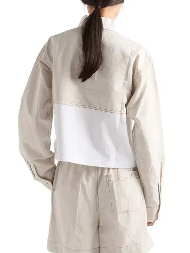 Prada Women's Chambray and Jersey Polo Shirt - Beige Khaki | Thumbnail 3 Prada Women's Chambray and Jersey Polo Shirt - Beige Khaki | Thumbnail 3