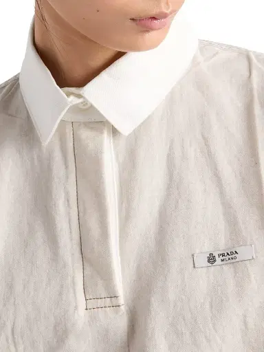 Prada Women's Chambray and Jersey Polo Shirt - Beige Khaki | Thumbnail 4 Prada Women's Chambray and Jersey Polo Shirt - Beige Khaki | Thumbnail 4