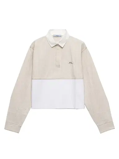 Prada Women's Chambray and Jersey Polo Shirt - Beige Khaki | Thumbnail 1 Prada Women's Chambray and Jersey Polo Shirt - Beige Khaki | Thumbnail 1