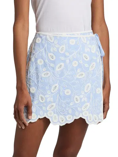 SIMKHAI Women's Delaney Embroidered Linen-Blend Mini Skirt - Tidepool Multi | Thumbnail 3 SIMKHAI Women's Delaney Embroidered Linen-Blend Mini Skirt - Tidepool Multi | Thumbnail 3