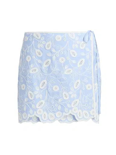 SIMKHAI Women's Delaney Embroidered Linen-Blend Mini Skirt - Tidepool Multi | Thumbnail 1 SIMKHAI Women's Delaney Embroidered Linen-Blend Mini Skirt - Tidepool Multi | Thumbnail 1