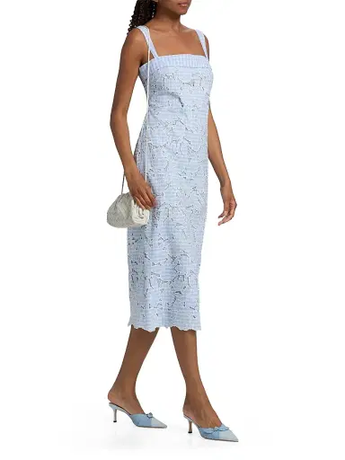 SIMKHAI Women's Aubrey Embroidered Floral Gingham Midi-Dress - Periwinkle Sky Multi | Thumbnail 2 SIMKHAI Women's Aubrey Embroidered Floral Gingham Midi-Dress - Periwinkle Sky Multi | Thumbnail 2