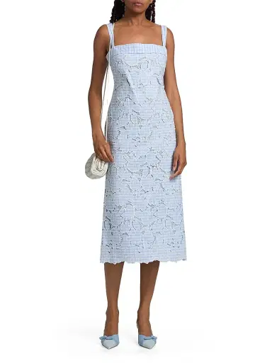 SIMKHAI Women's Aubrey Embroidered Floral Gingham Midi-Dress - Periwinkle Sky Multi | Thumbnail 3 SIMKHAI Women's Aubrey Embroidered Floral Gingham Midi-Dress - Periwinkle Sky Multi | Thumbnail 3