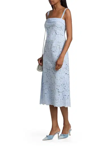 SIMKHAI Women's Aubrey Embroidered Floral Gingham Midi-Dress - Periwinkle Sky Multi | Thumbnail 4 SIMKHAI Women's Aubrey Embroidered Floral Gingham Midi-Dress - Periwinkle Sky Multi | Thumbnail 4