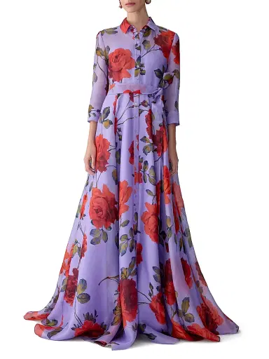 Carolina Herrera Women's Rose-Print Silk Trench Gown - Violeta Multi | Thumbnail 2 Carolina Herrera Women's Rose-Print Silk Trench Gown - Violeta Multi | Thumbnail 2
