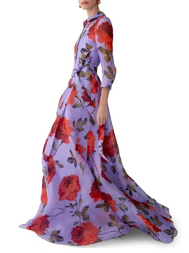 Carolina Herrera Women's Rose-Print Silk Trench Gown - Violeta Multi | Thumbnail 3 Carolina Herrera Women's Rose-Print Silk Trench Gown - Violeta Multi | Thumbnail 3