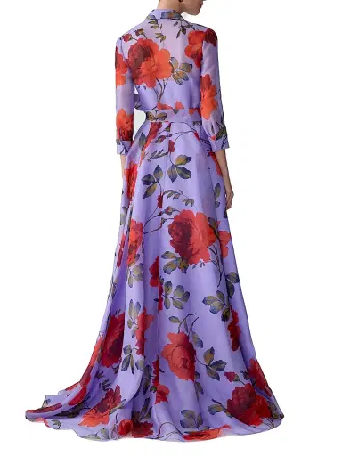 Carolina Herrera Women's Rose-Print Silk Trench Gown - Violeta Multi | Thumbnail 4 Carolina Herrera Women's Rose-Print Silk Trench Gown - Violeta Multi | Thumbnail 4