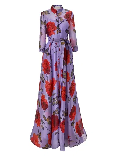 Carolina Herrera Women's Rose-Print Silk Trench Gown - Violeta Multi | Thumbnail 1 Carolina Herrera Women's Rose-Print Silk Trench Gown - Violeta Multi | Thumbnail 1