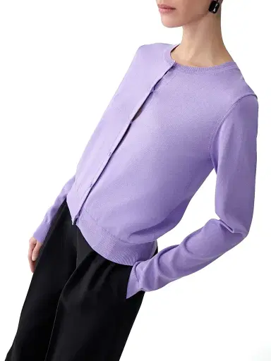 Carolina Herrera Women's Crewneck Silk-Cotton Cardigan - Violeta | Thumbnail 4 Carolina Herrera Women's Crewneck Silk-Cotton Cardigan - Violeta | Thumbnail 4